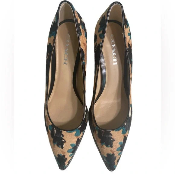 Coach Smith Beadchain Heels Floral Pointed Toe Haircalf Stiletto Pumps Sz 10 - Picture 4 of 9